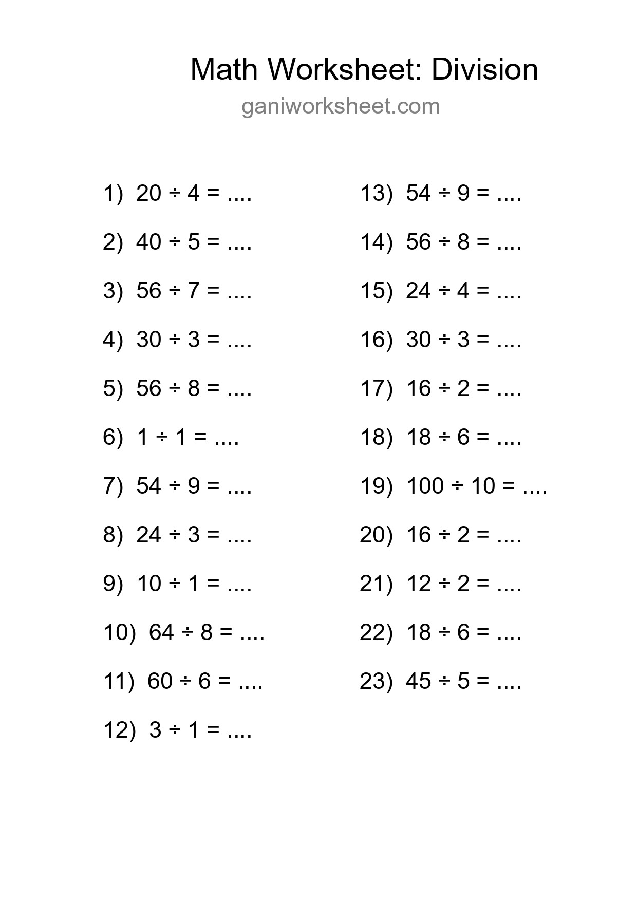 Printable Free 23 Division Math Worksheet For Grade 1 - Part 524