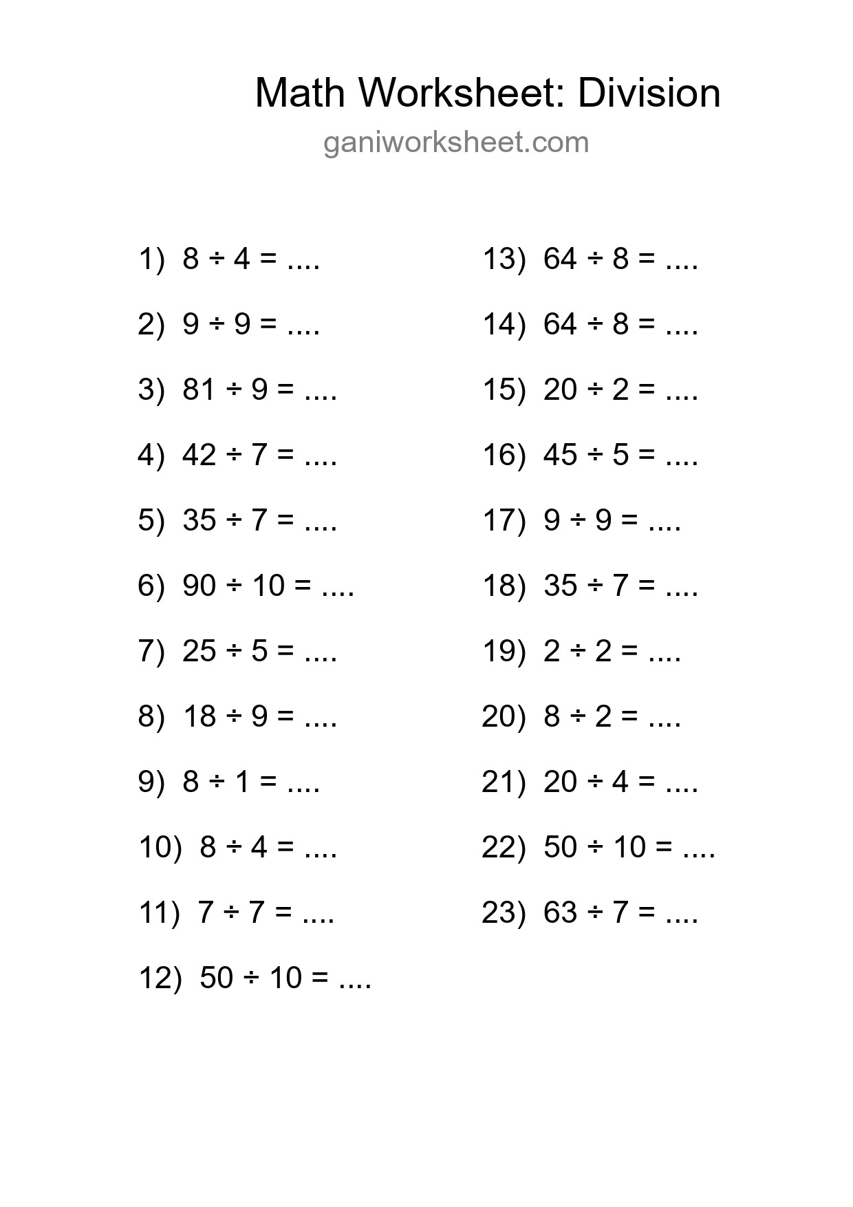 Printable Free 23 Division Math Worksheet For Grade 1 - Part 954