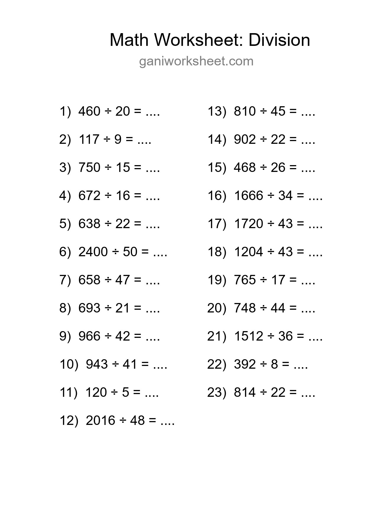 Printable Free 23 Division Math Worksheet For Grade 2 - Part 1774