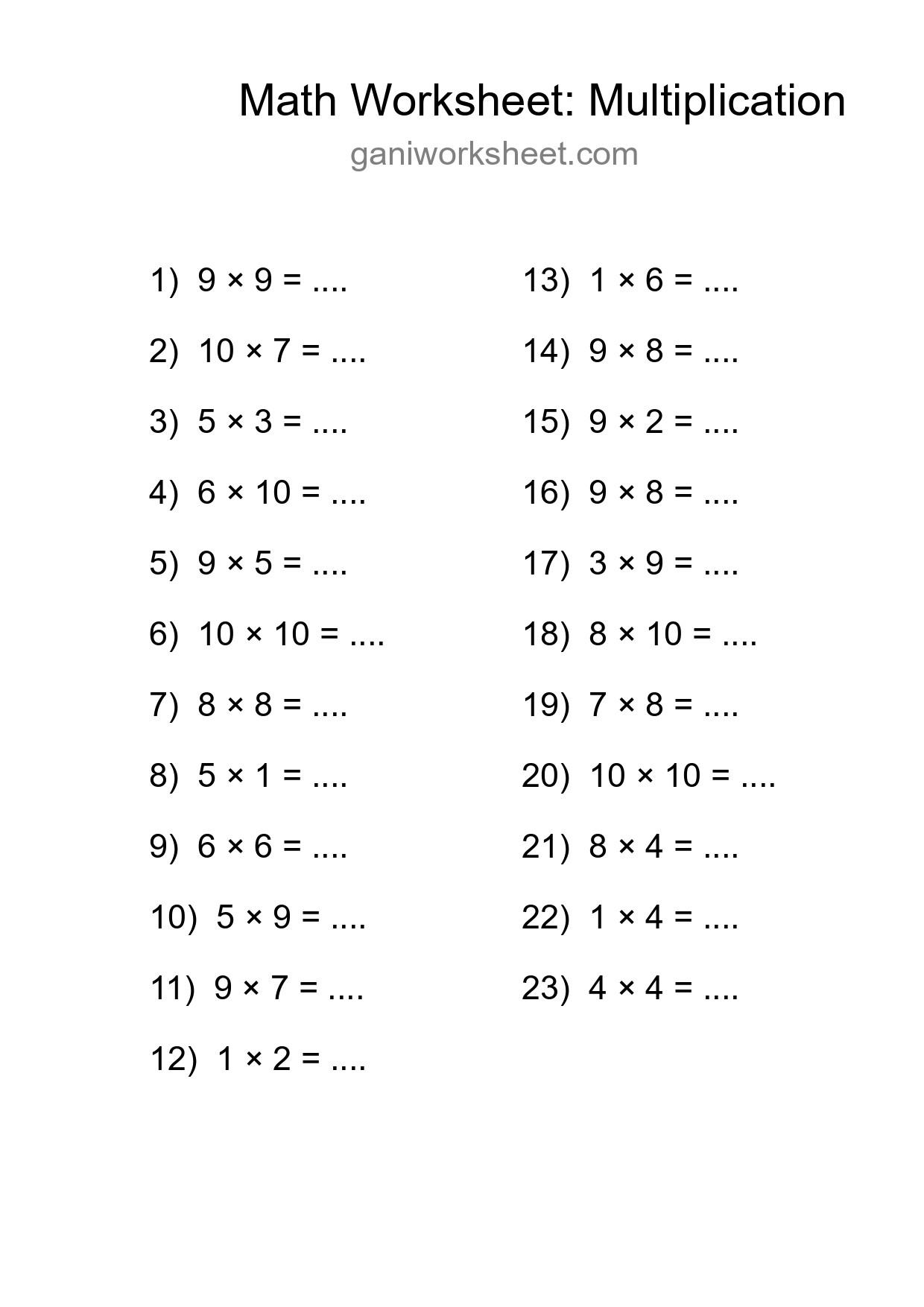 Printable Free 23 Multiplication Math Worksheet For Grade 1 - Part 187