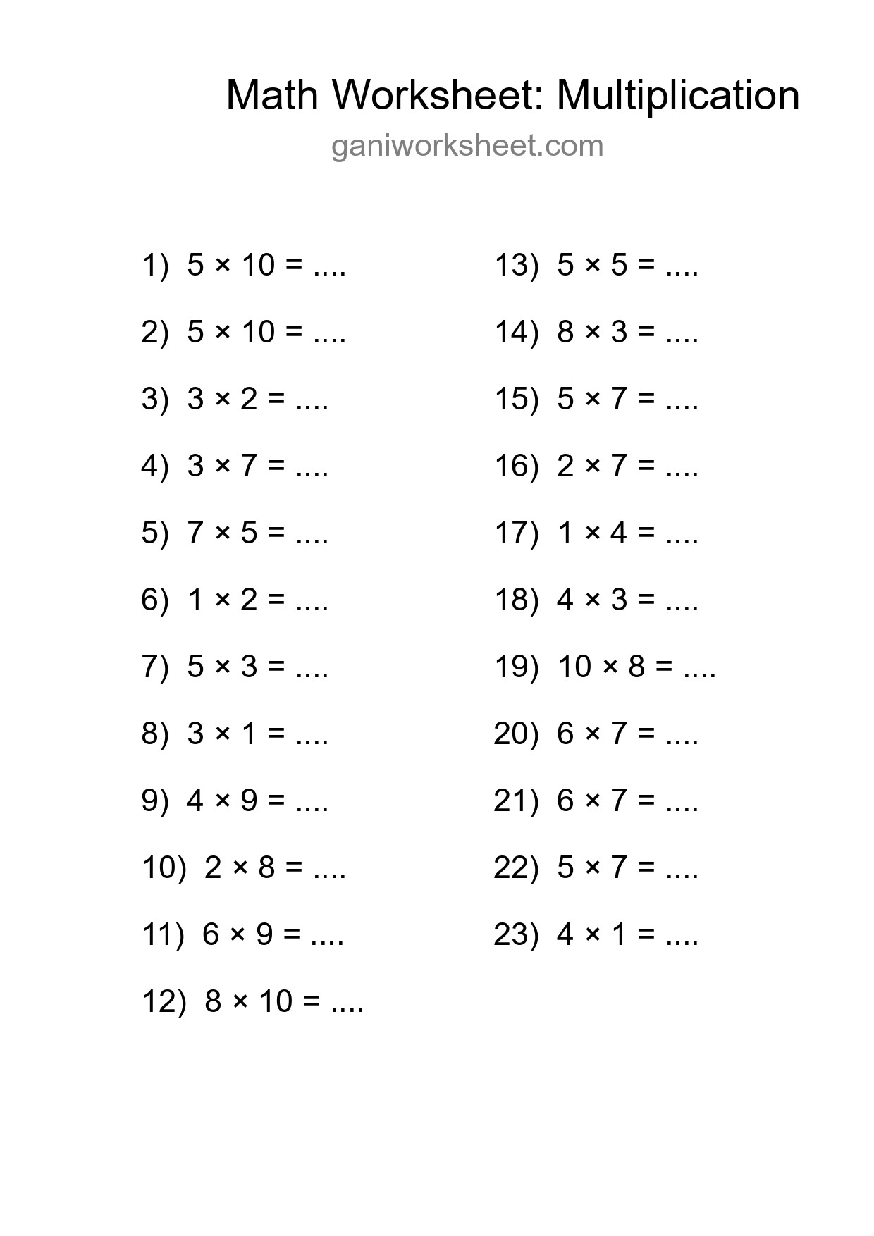 Printable Free 23 Multiplication Math Worksheet For Grade 1 - Part 967
