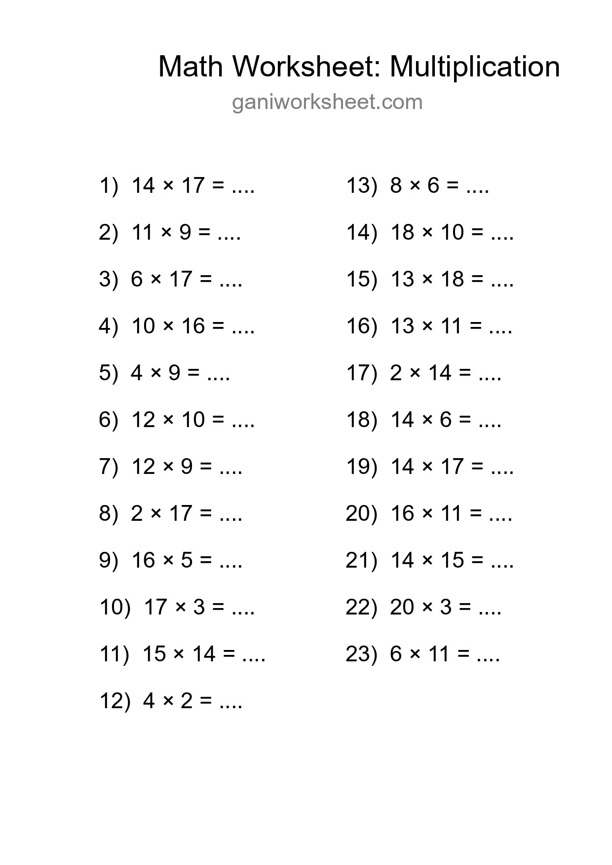 Printable Free 23 Multiplication Math Worksheet For Grade 2 - Part 1767