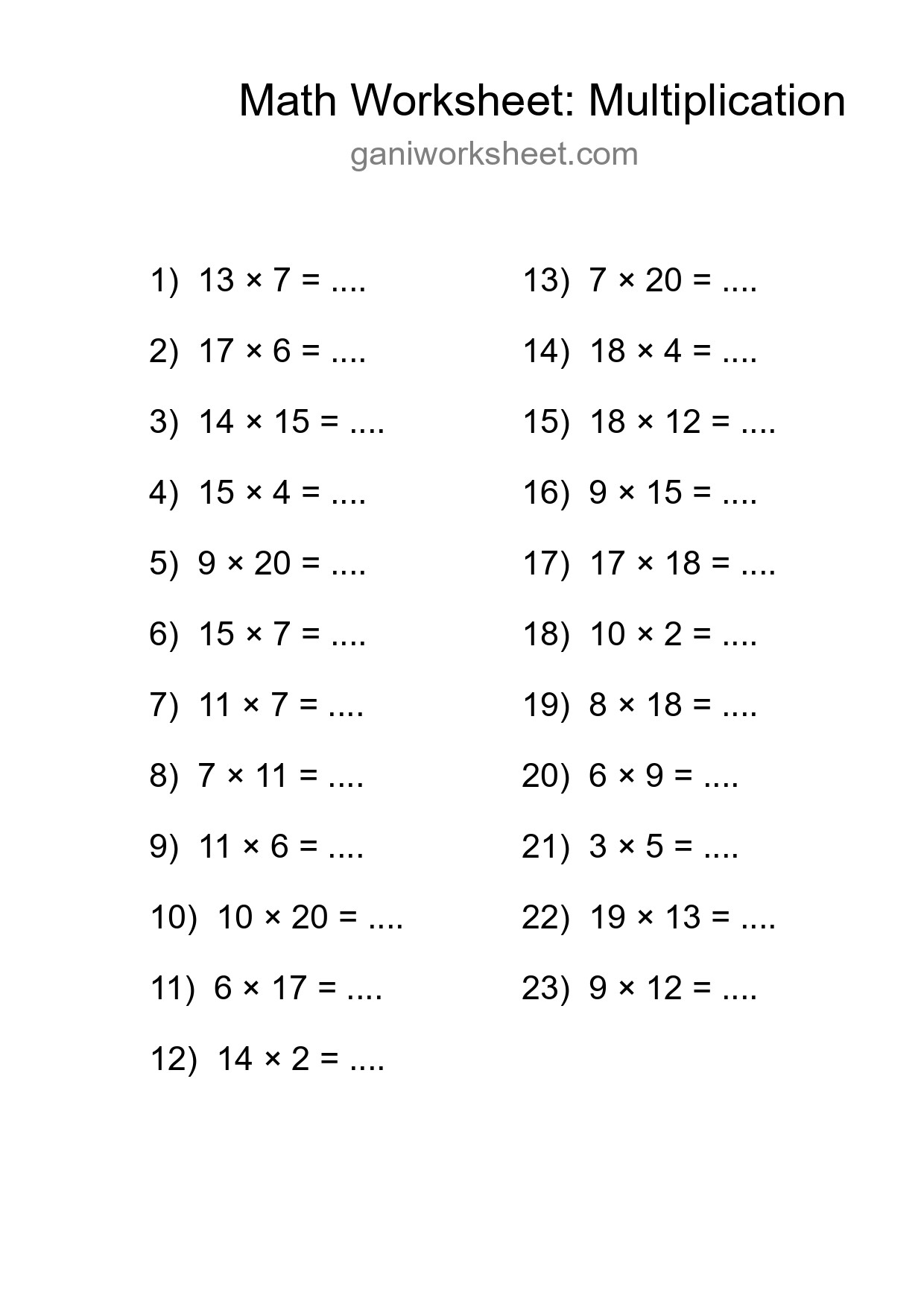 Printable Free 23 Multiplication Math Worksheet For Grade 2 - Part 497