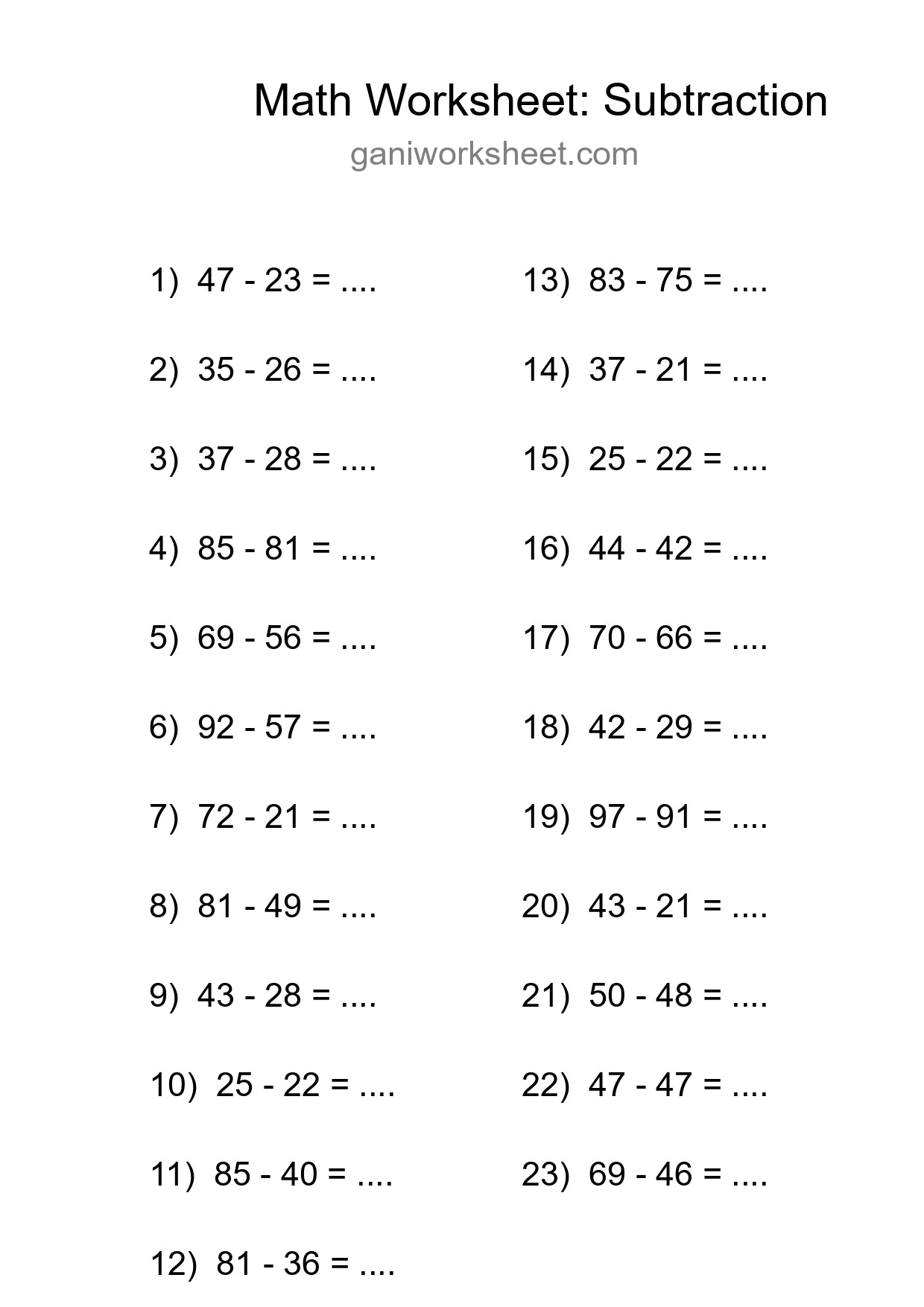 Printable Free 23 Subtraction Math Worksheet For Grade 3 - Part 288