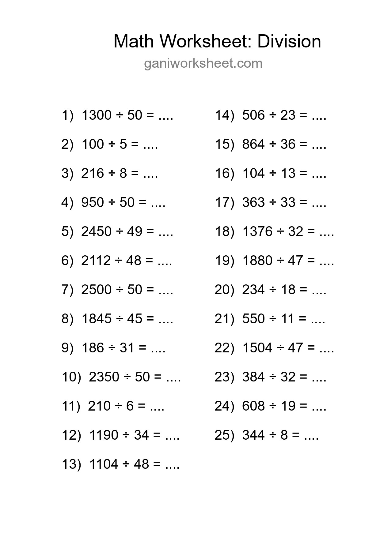 Printable Free 25 Division Math Worksheet For Grade 2 - Part 514