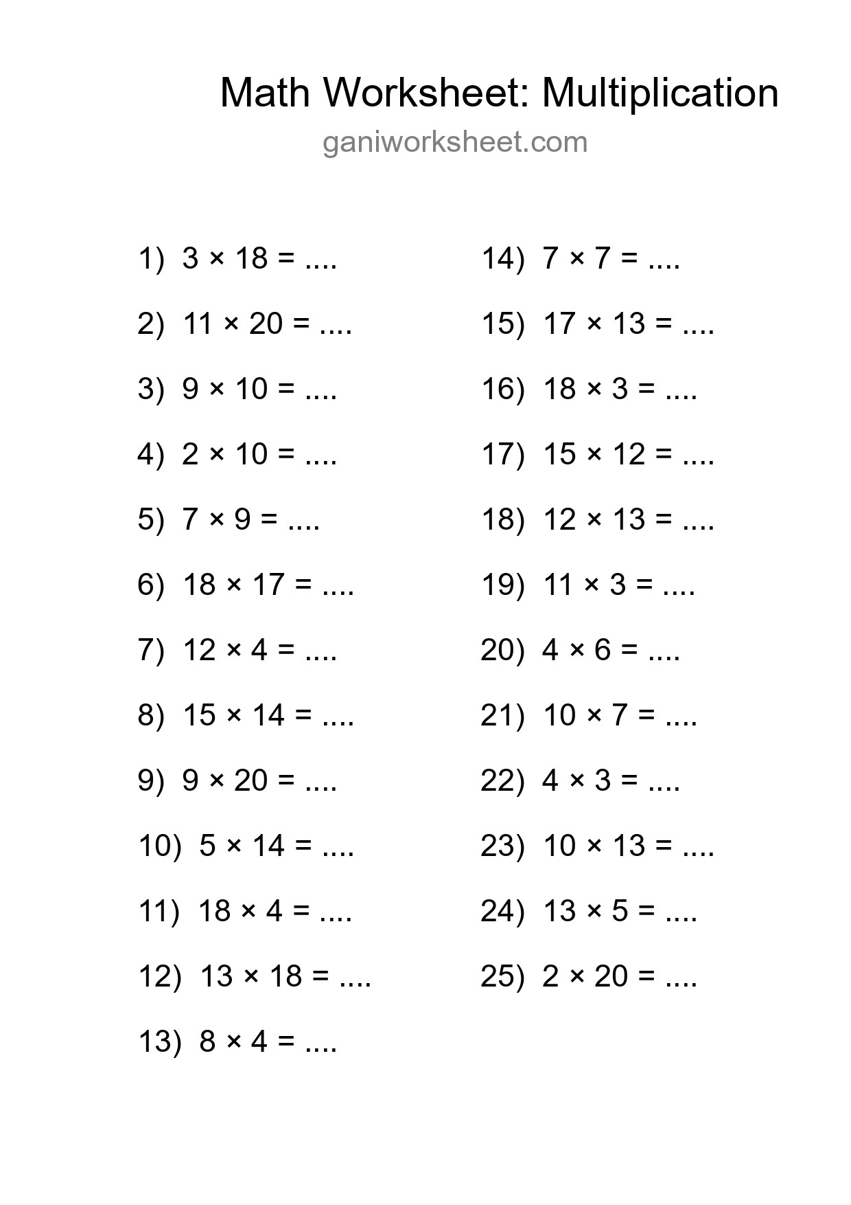 Printable Free 25 Multiplication Math Worksheet For Grade 2 - Part 1567