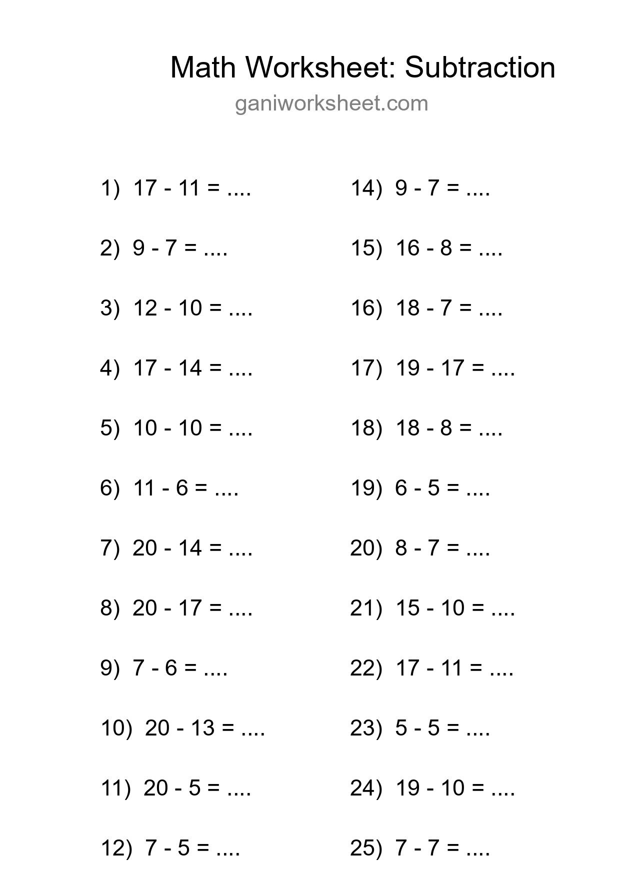 Printable Free 25 Subtraction Math Worksheet For Grade 2 - Part 1938