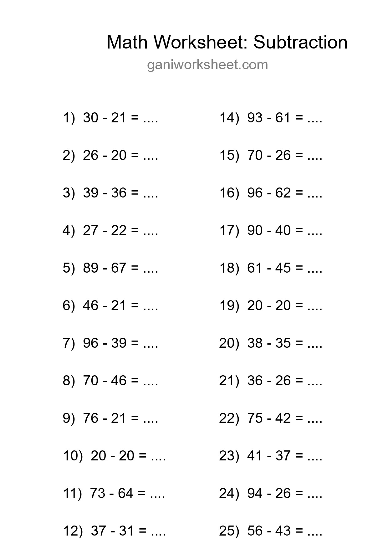 Printable Free 25 Subtraction Math Worksheet For Grade 3 - Part 928