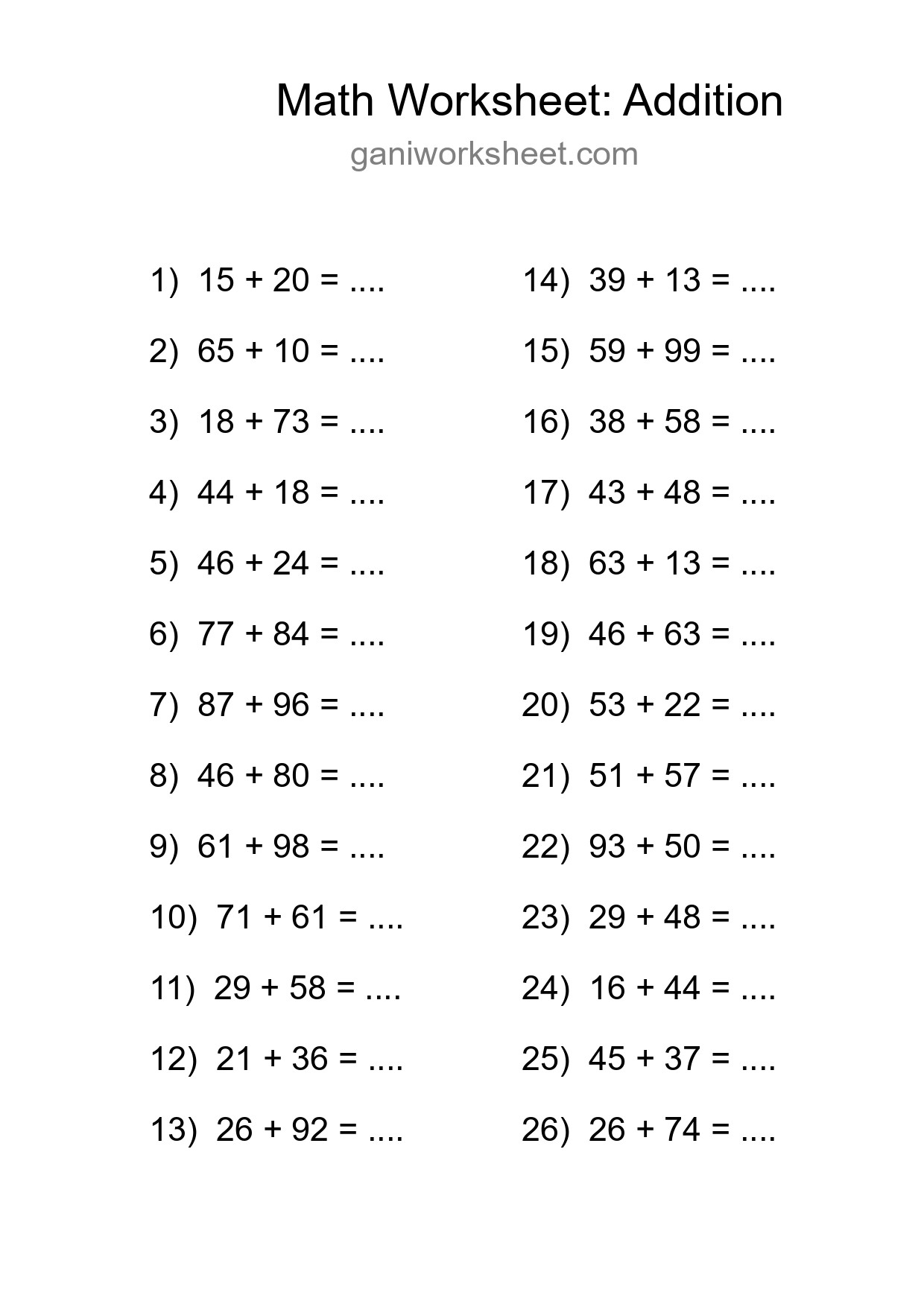 Printable Free 26 Addition Math Worksheet For Grade 3 - Part 1371