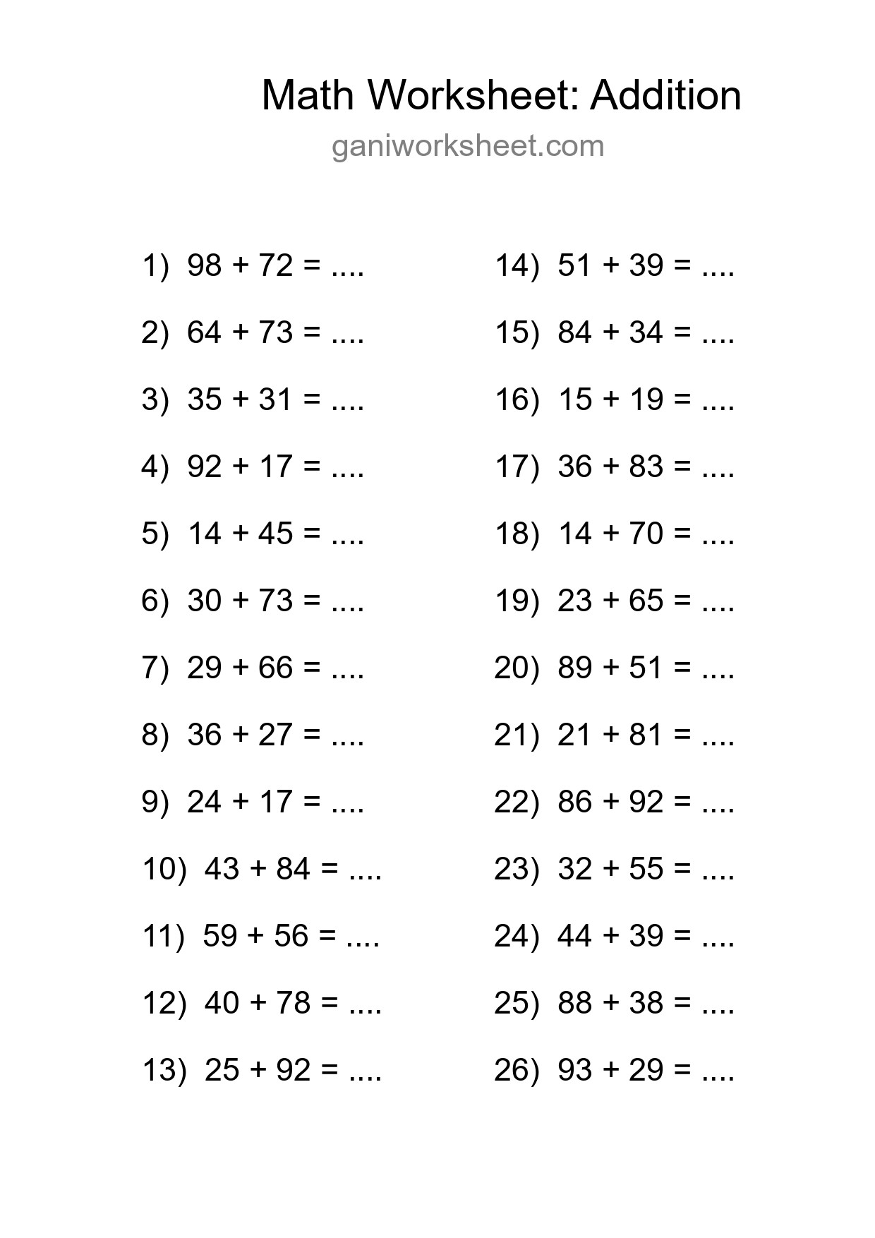 Printable Free 26 Addition Math Worksheet For Grade 3 - Part 1601