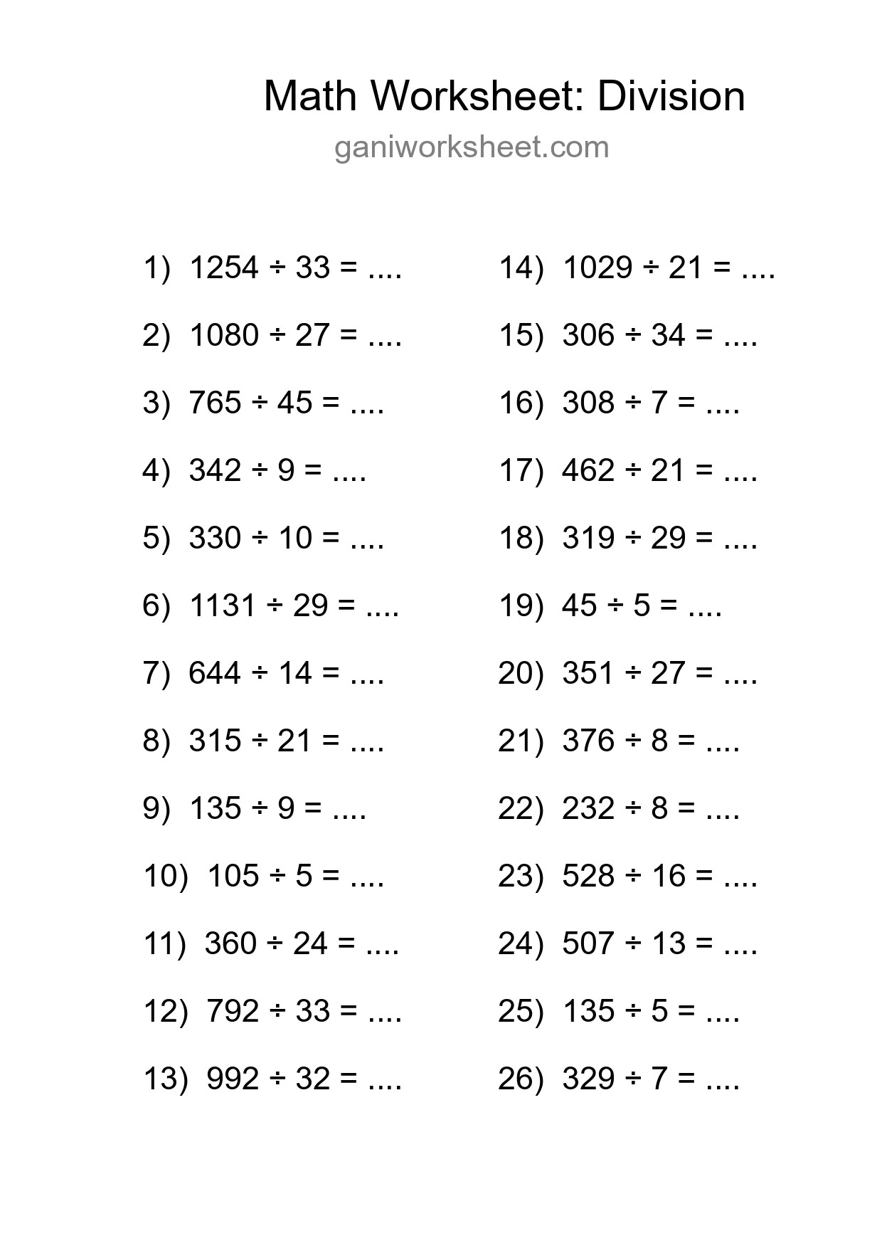 Printable Free 26 Division Math Worksheet For Grade 2 - Part 1594