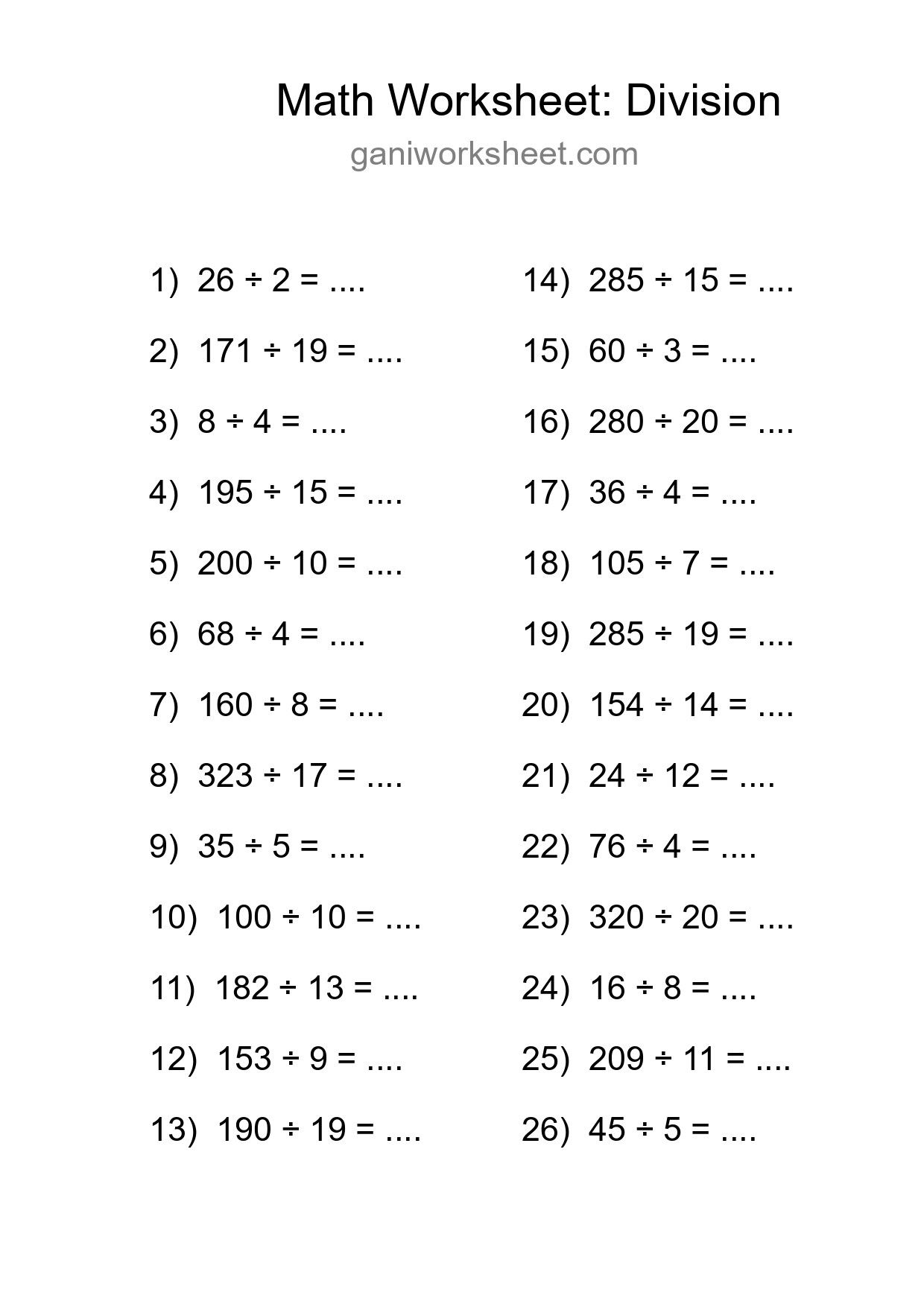 Printable Free 26 Division Math Worksheet For Grade 2 - Part 324