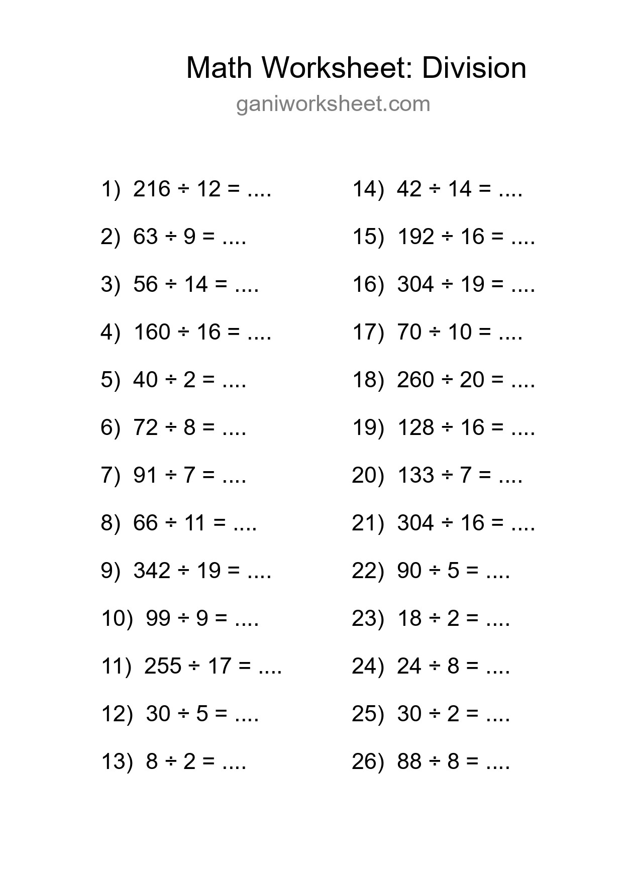 Printable Free 26 Division Math Worksheet For Grade 2 - Part 984