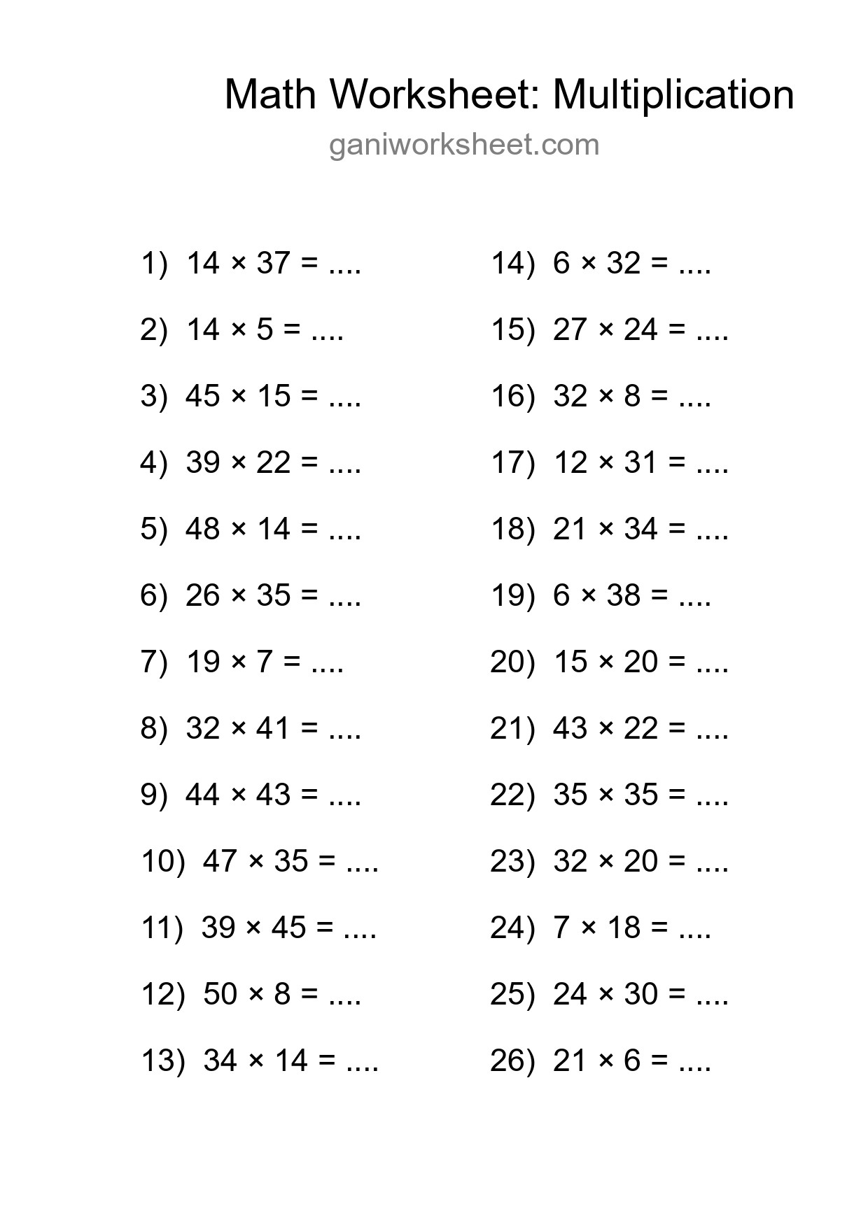 Printable Free 26 Multiplication Math Worksheet For Grade 2 - Part 727