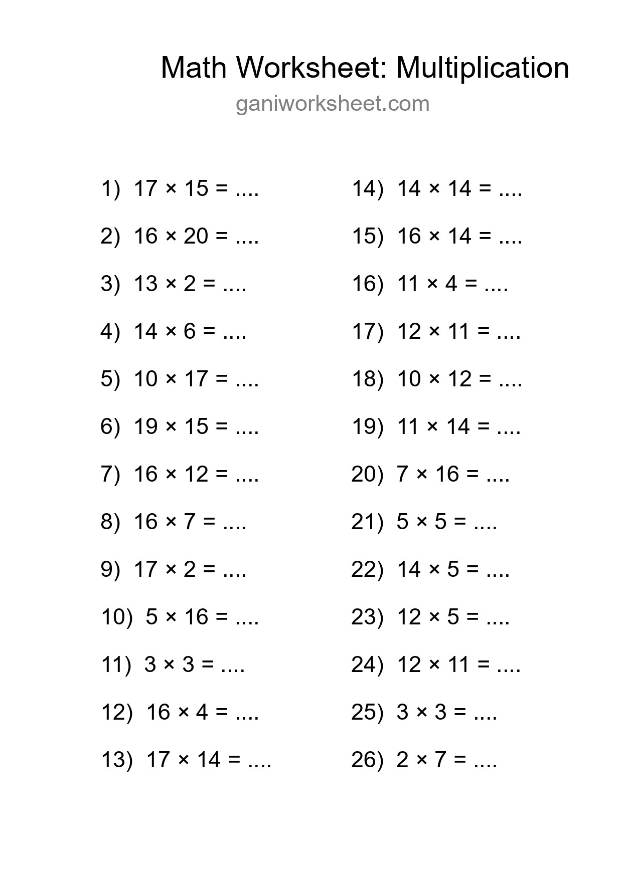 Printable Free 26 Multiplication Math Worksheet For Grade 2 - Part 887