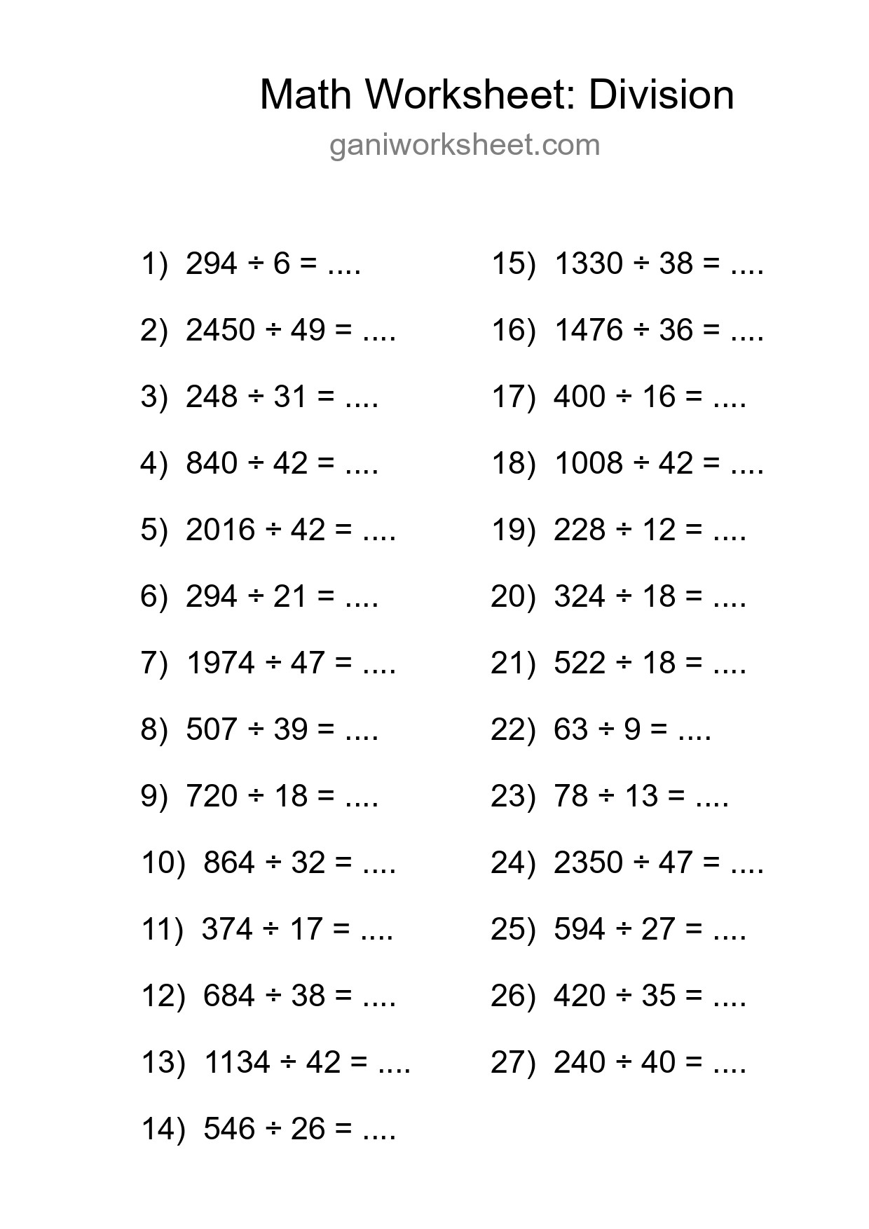 Printable Free 27 Division Math Worksheet For Grade 2 - Part 1264