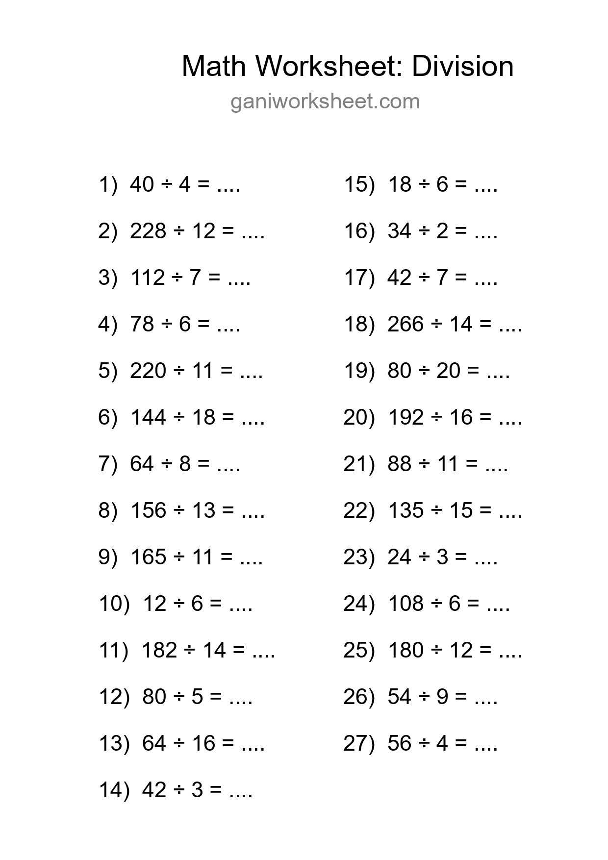 Printable Free 27 Division Math Worksheet For Grade 2 - Part 444