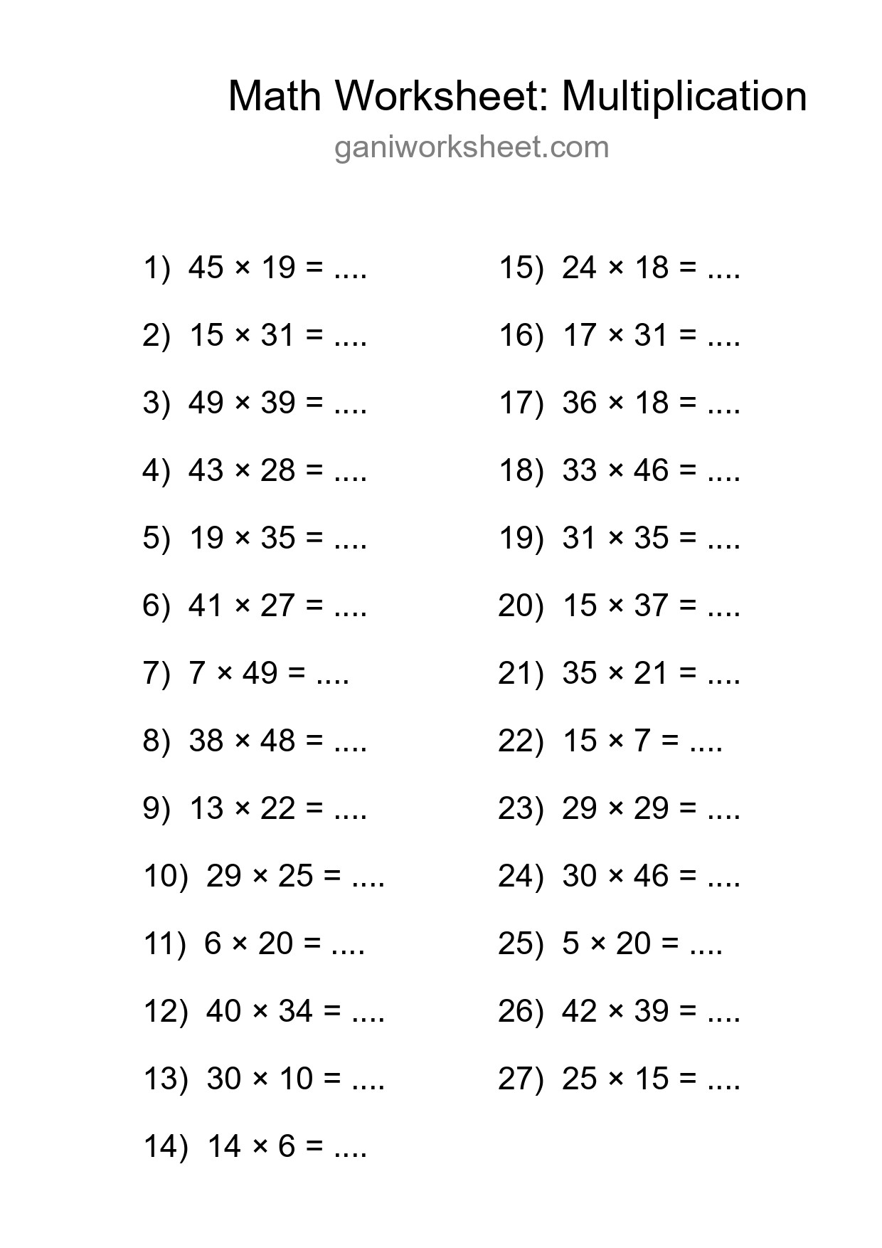 Printable Free 27 Multiplication Math Worksheet For Grade 2 - Part 1617
