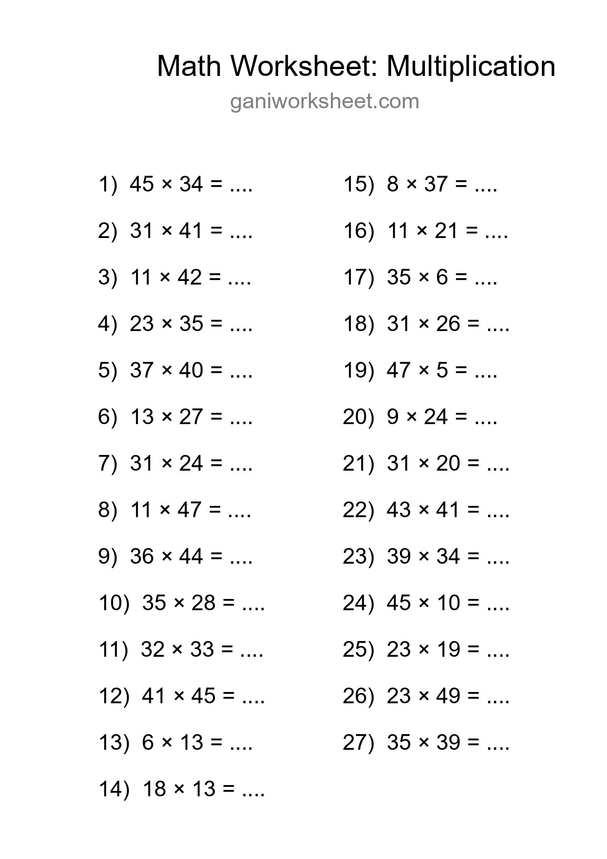Printable Free 27 Multiplication Math Worksheet For Grade 2 - Part 857