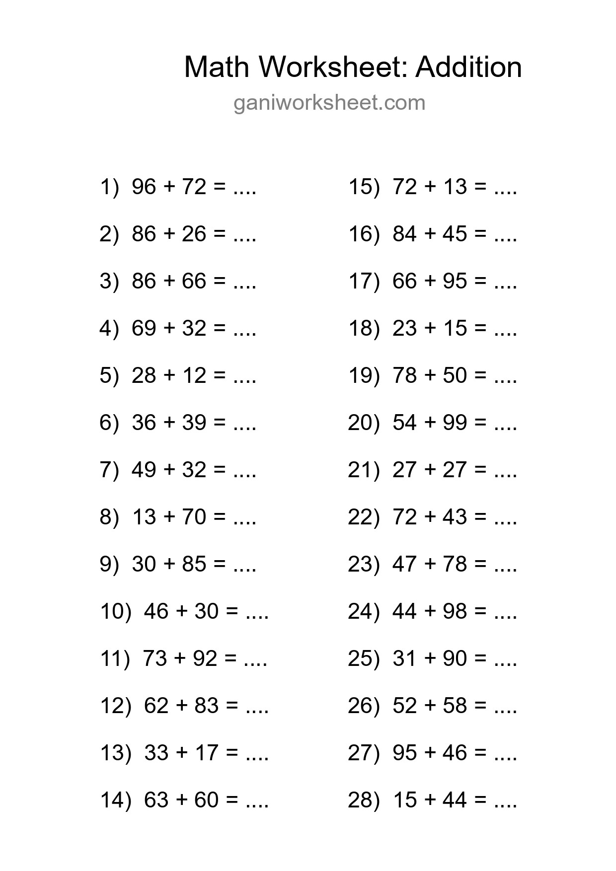 Printable Free 28 Addition Math Worksheet For Grade 3 - Part 1531
