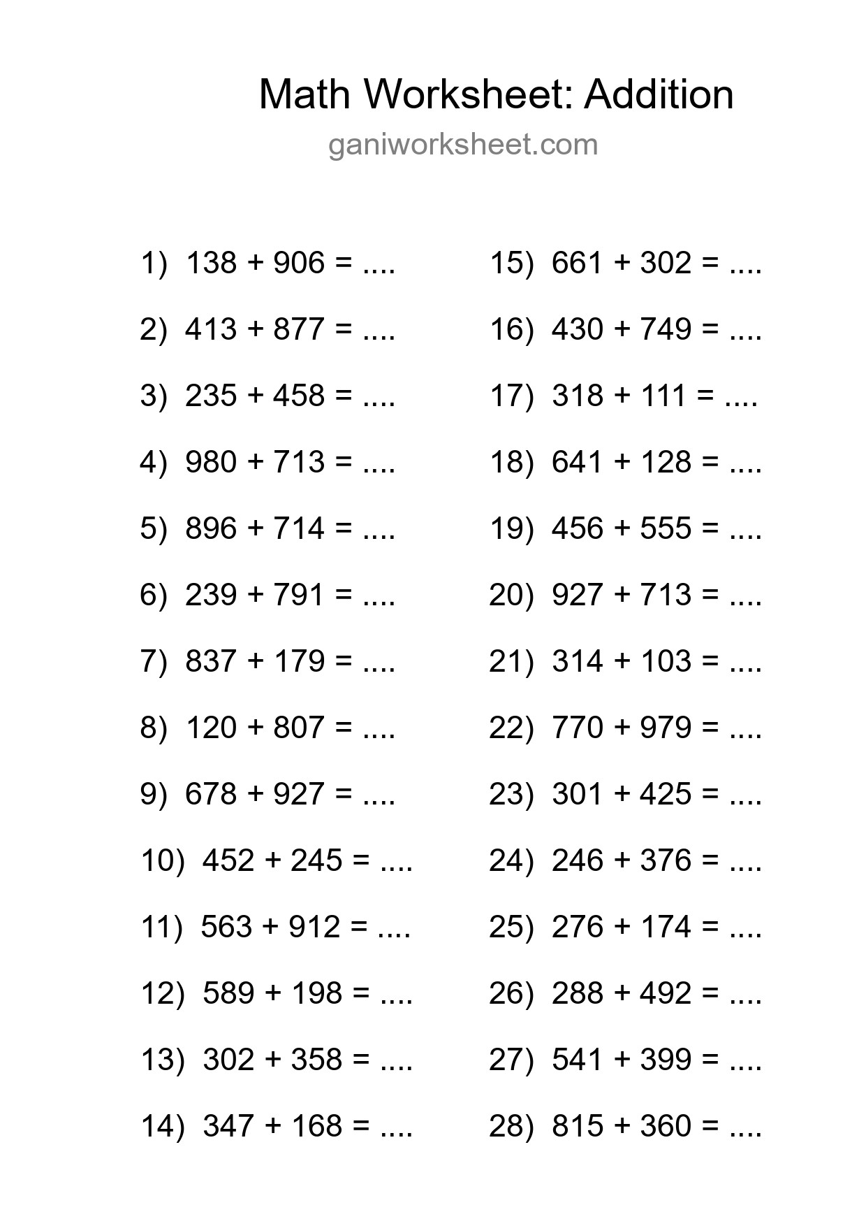 Printable Free 28 Addition Math Worksheet For Grade 5 - Part 141