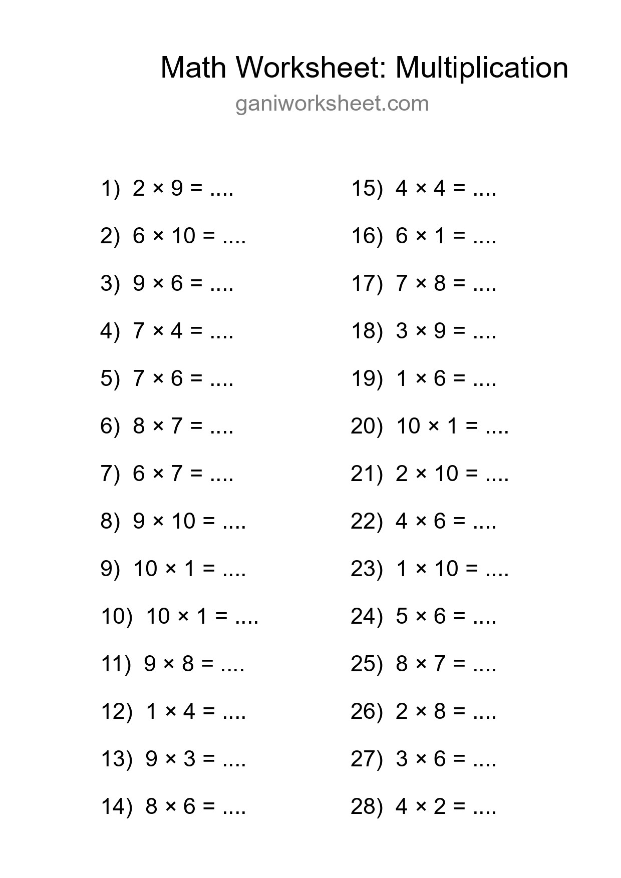 Printable Free 28 Multiplication Math Worksheet For Grade 1 - Part 747