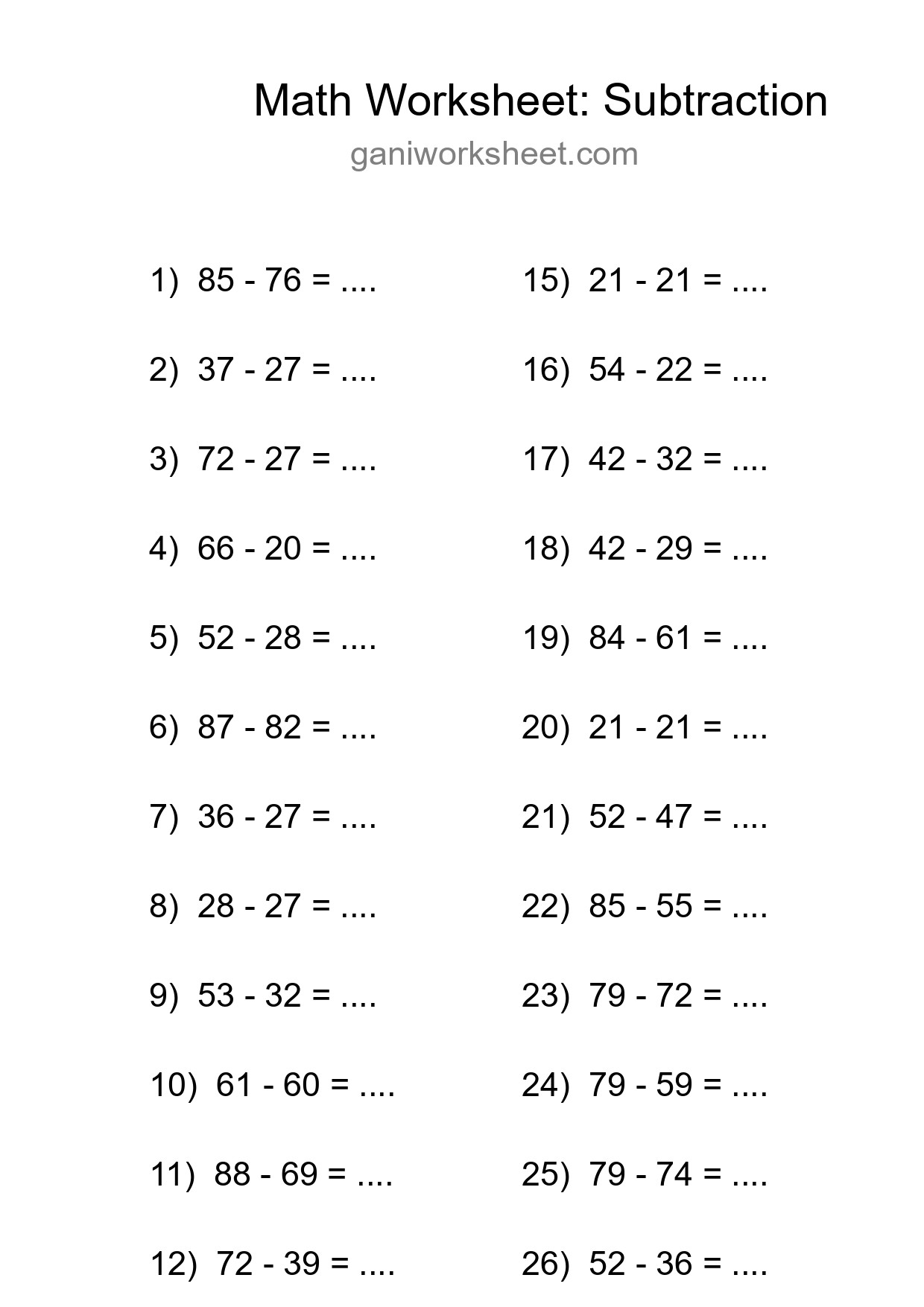 Printable Free 28 Subtraction Math Worksheet For Grade 3 - Part 1158