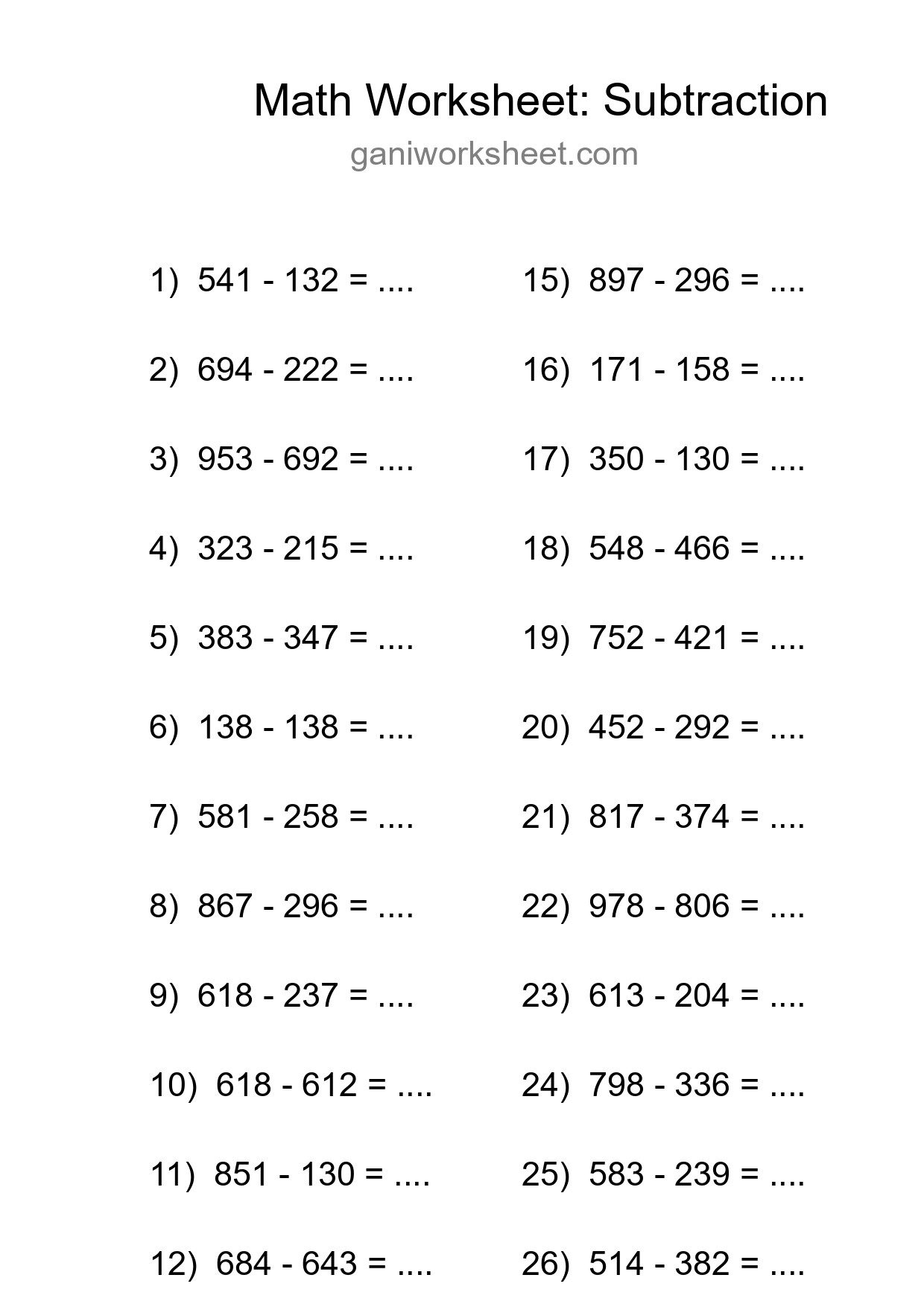 Printable Free 28 Subtraction Math Worksheet For Grade 5 - Part 1848