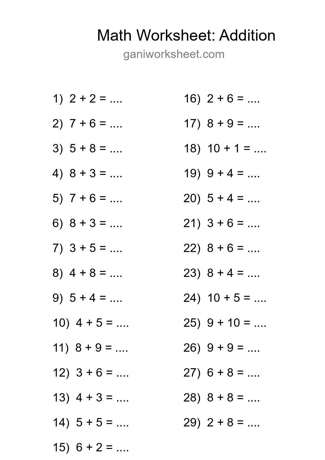 Printable Free 29 Addition Math Worksheet For Grade 1 - Part 1331