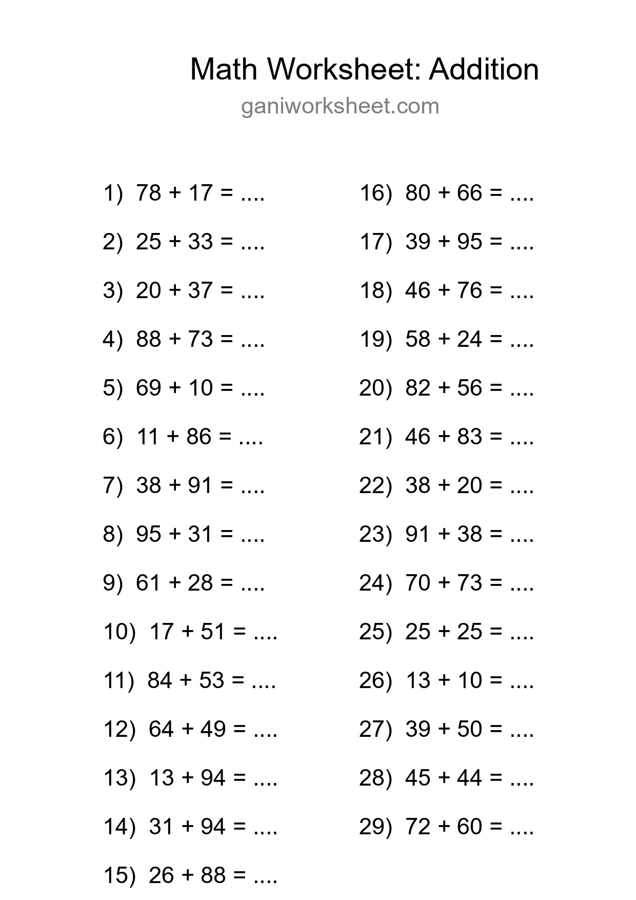 Printable Free 29 Addition Math Worksheet For Grade 3 - Part 1431
