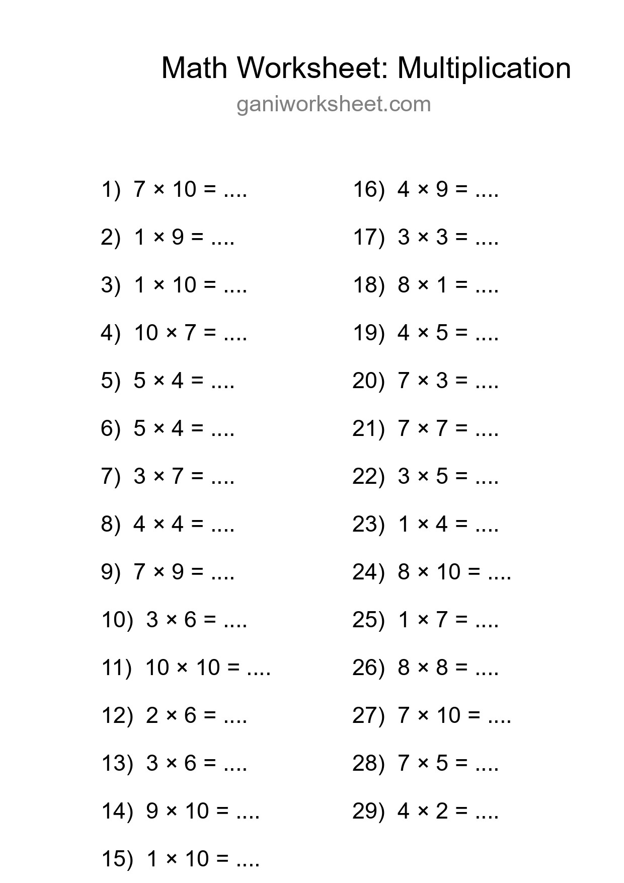 Printable Free 29 Multiplication Math Worksheet For Grade 1 - Part 57