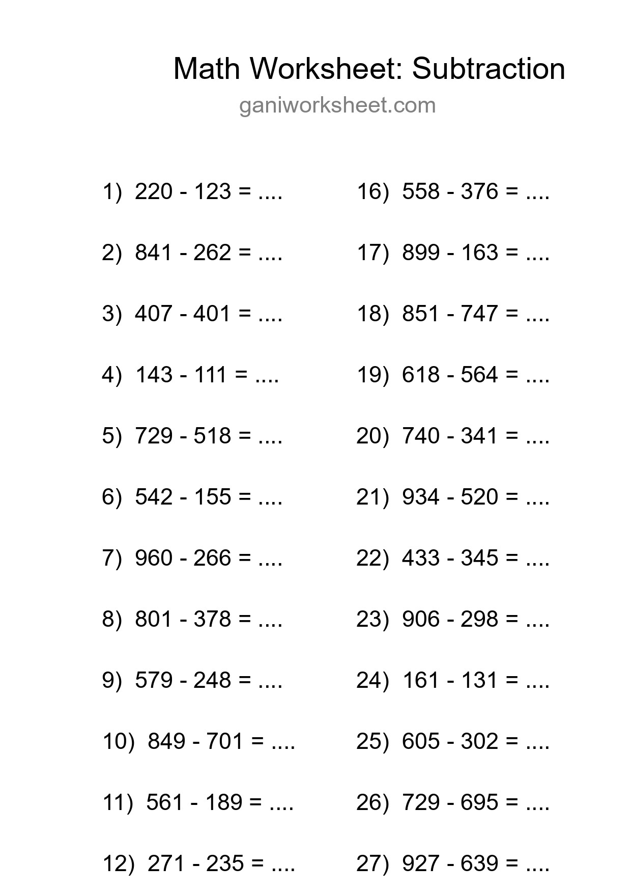 Printable Free 29 Subtraction Math Worksheet For Grade 5 - Part 658