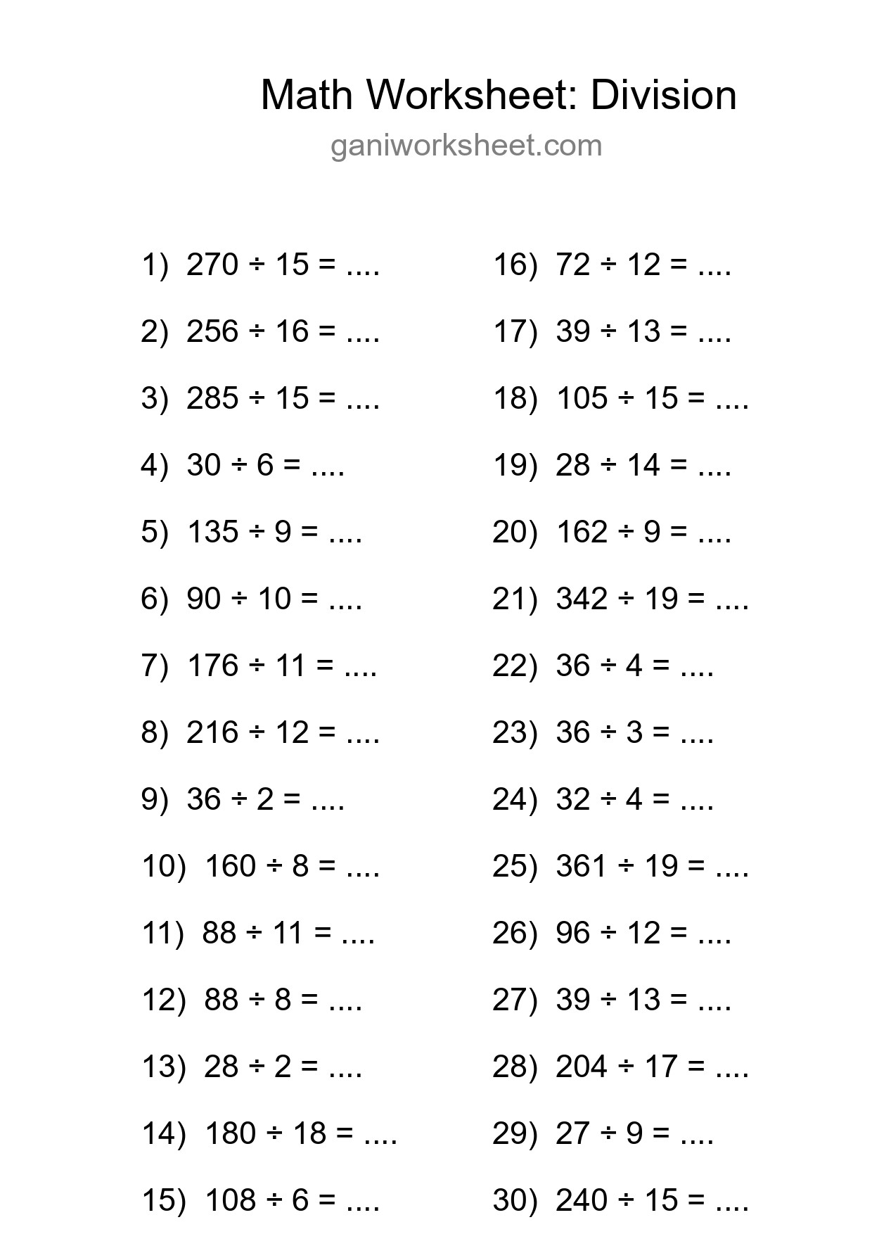 Printable Free 30 Division Math Worksheet For Grade 2 - Part 1534