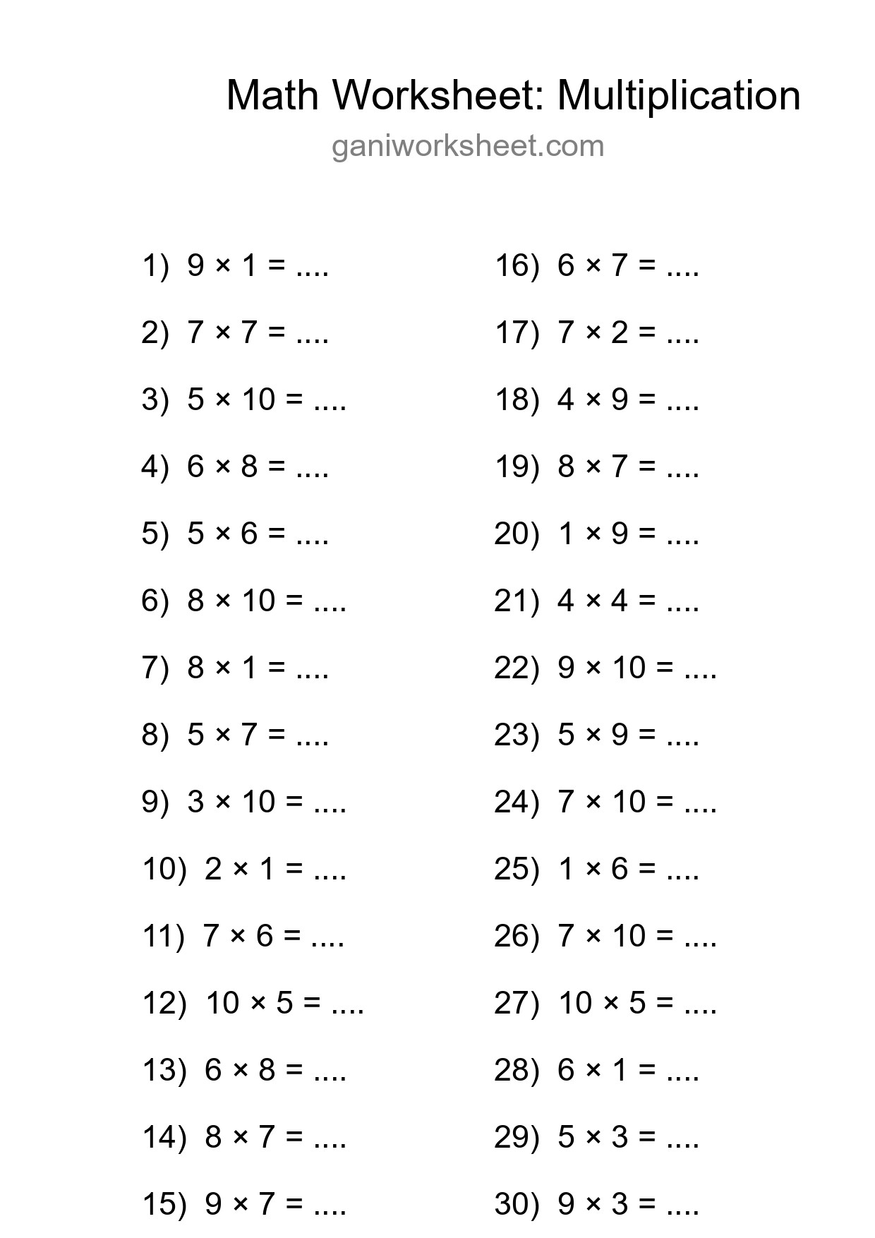 Printable Free 30 Multiplication Math Worksheet For Grade 1 - Part 1257