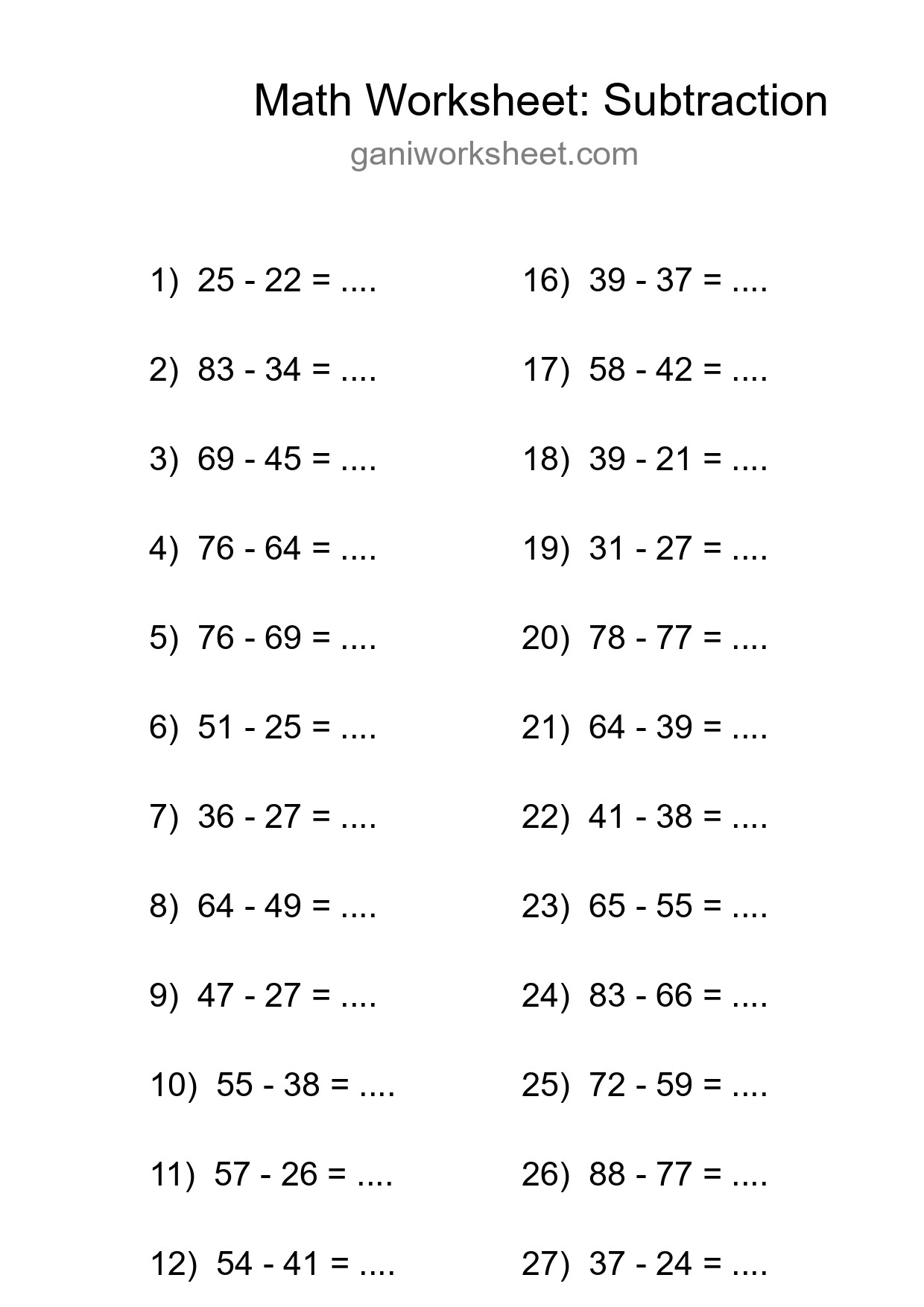 Printable Free 30 Subtraction Math Worksheet For Grade 3 - Part 38
