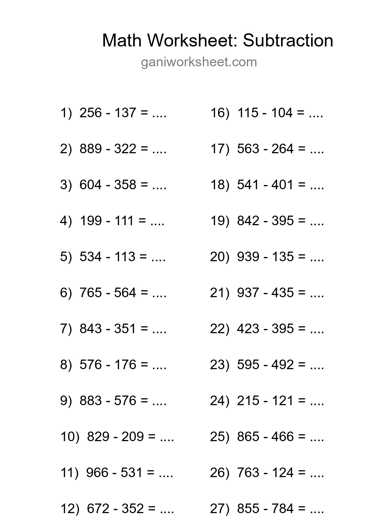 Printable Free 30 Subtraction Math Worksheet For Grade 5 - Part 1088